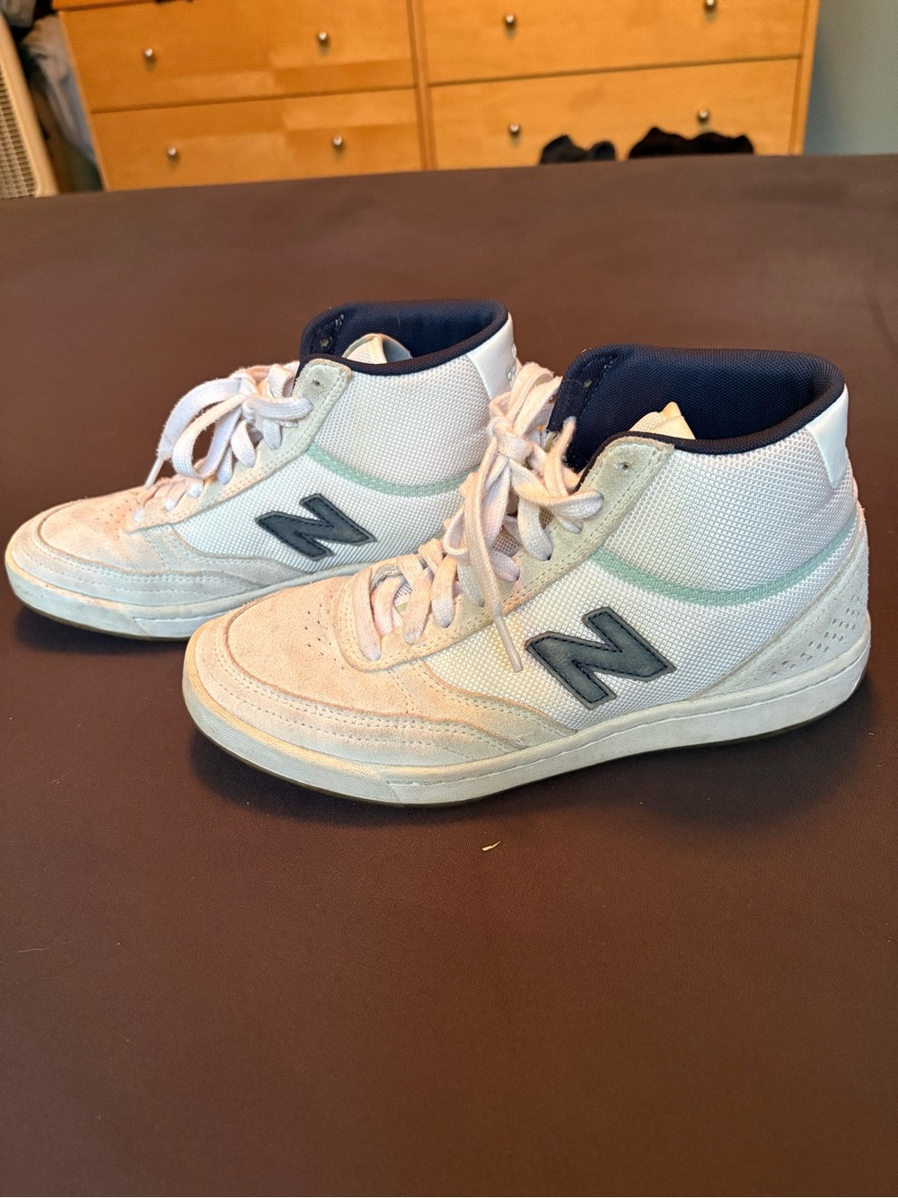 New Balance White and Navy High-Top Sneakers